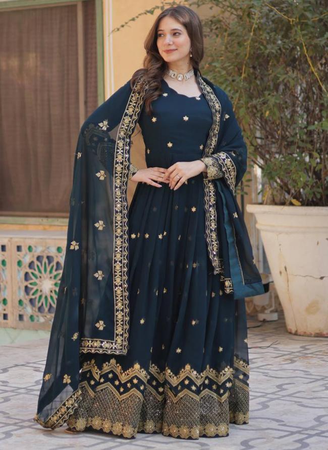 Georgette Blue Party Wear Embroidery Work Readymade Anarkali Suit